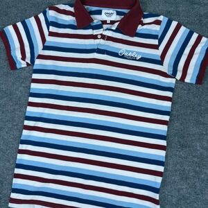 Oakley Mens Golf Polo Short Sleeve Striped Polo Shirt‎ Country Club Preppy Men's